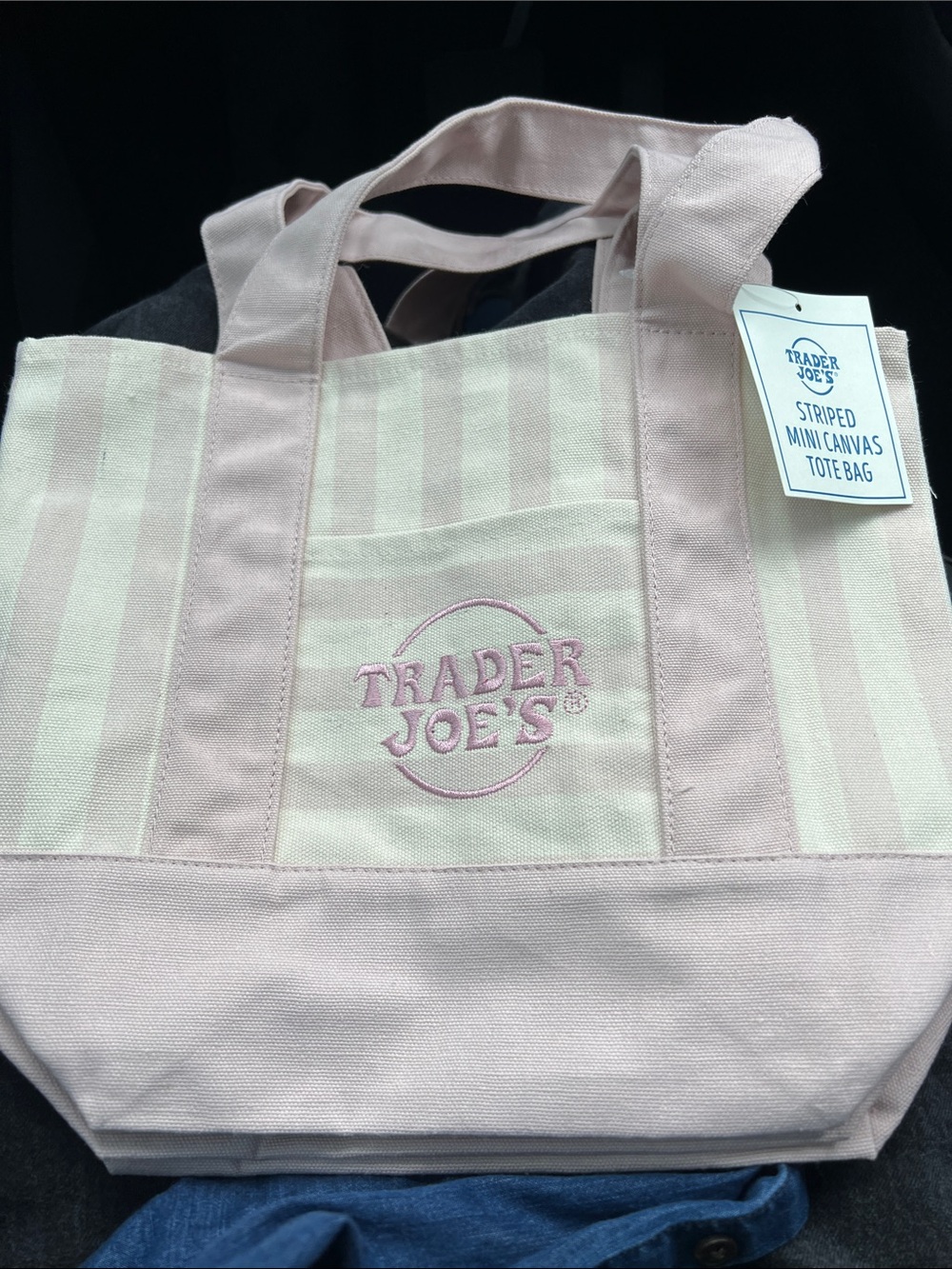 Trader Joe's Beige Striped Canvas Tote Bag